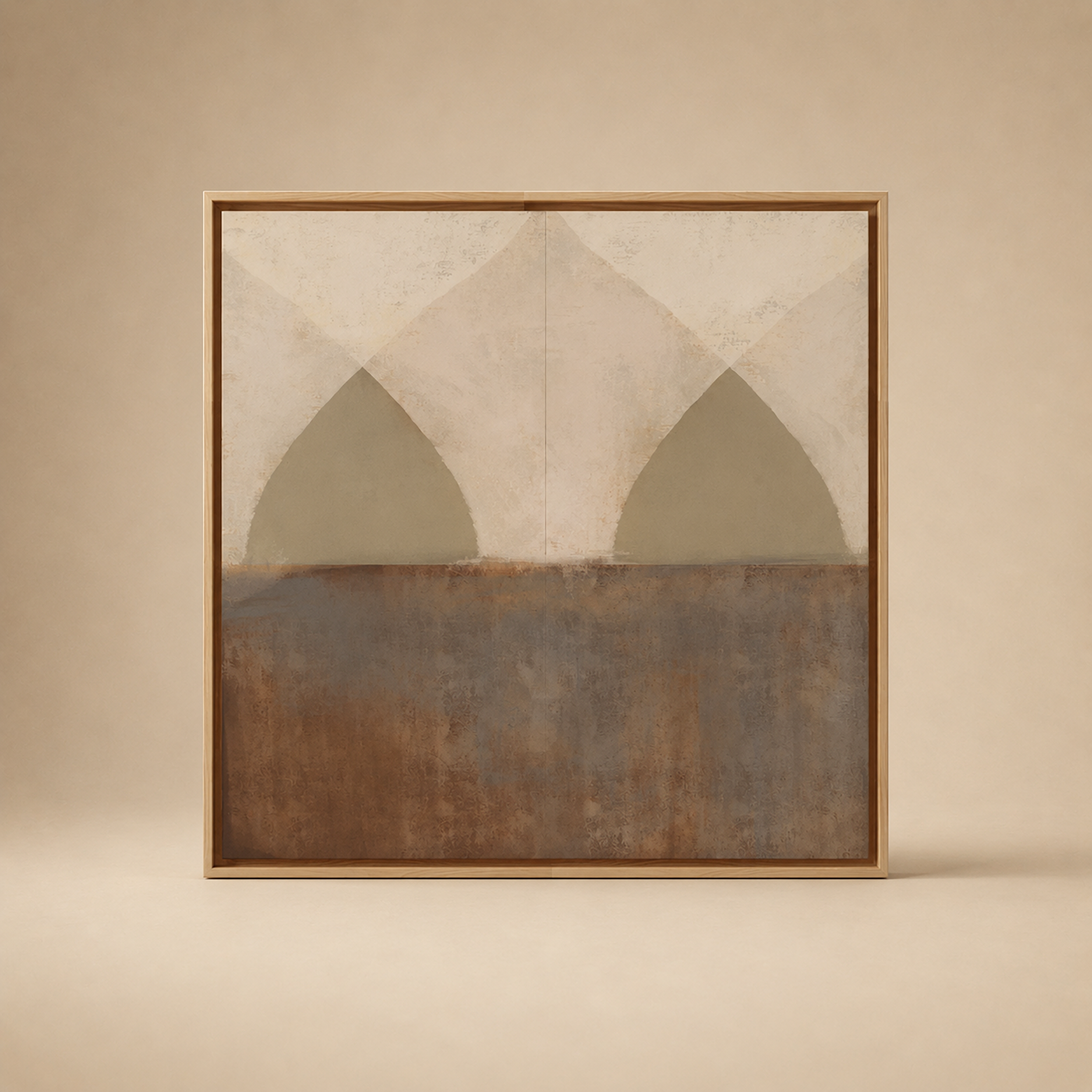 A Form That Holds Us framed art print, an abstract composition of arch forms in earthy muted tones